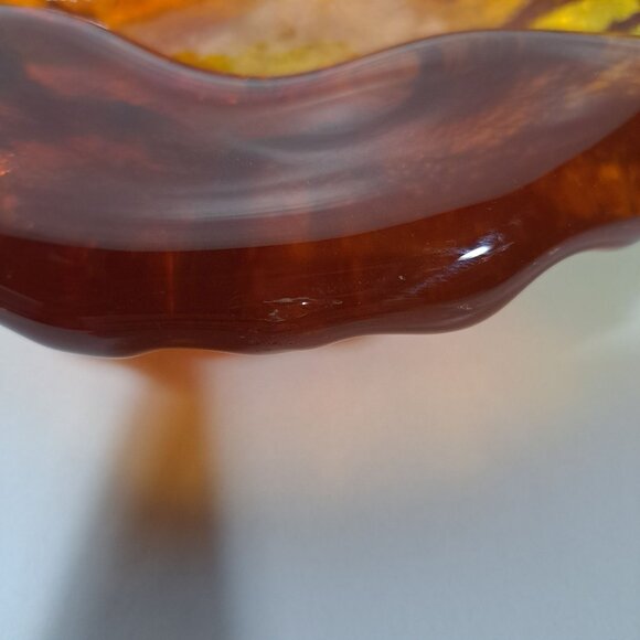 Blenko Free Form Ashtray 6.5"x 2"  Amber Art Glass Heavy Modernist Amoeba Blob - Picture 14 of 16